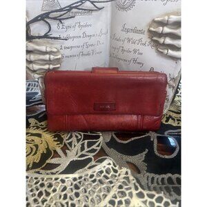 Fossil Vintage Crimson Red Wallet Genuine Leather Tri Fold Snap